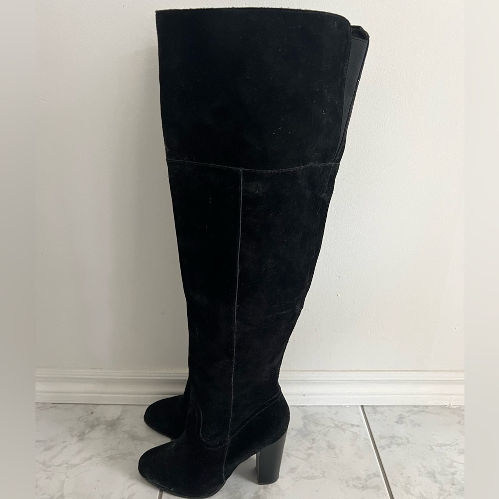 Aldo black genuine suede over knee boots block heel